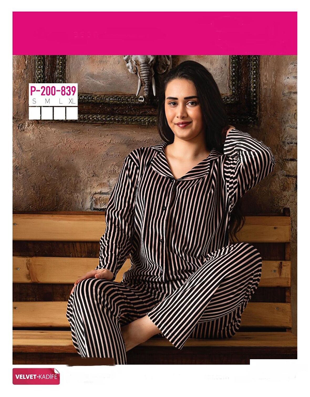Sude Kadın Kışlık Gömlek Yaka Kadife Çizgili Pijama Takımı P200/839 - 1 Adet