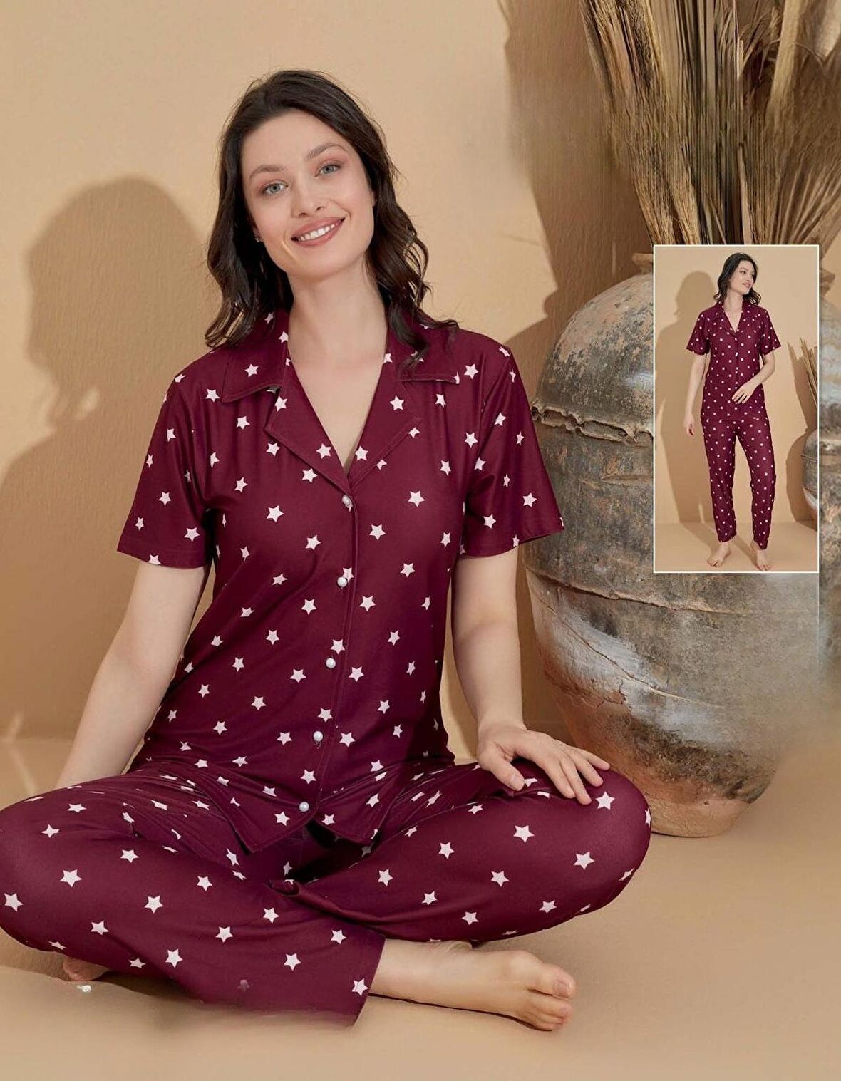 Boyraz Kadın Milan Boydan Düğmeli Kısa Kol İnce Pijama Takımı 11035 - 1 Adet