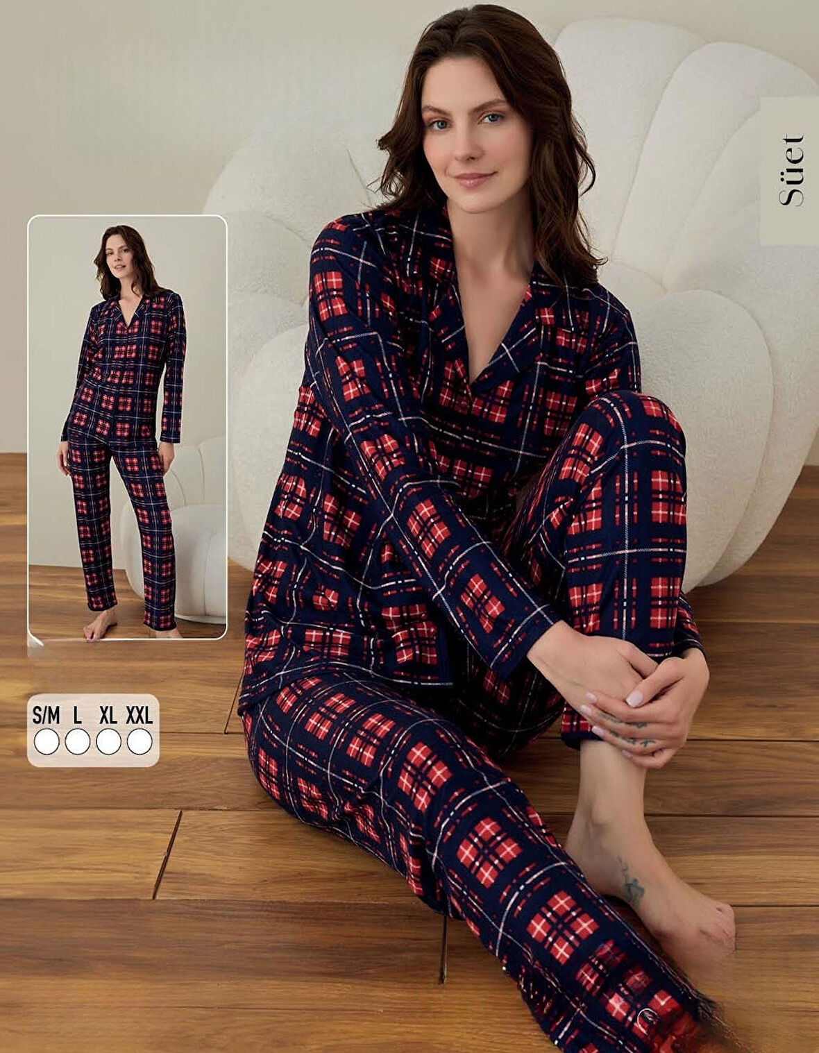 Boyraz Kadın Süet Boydan Düğmeli Pijama Takımı 02003 - 1 Adet