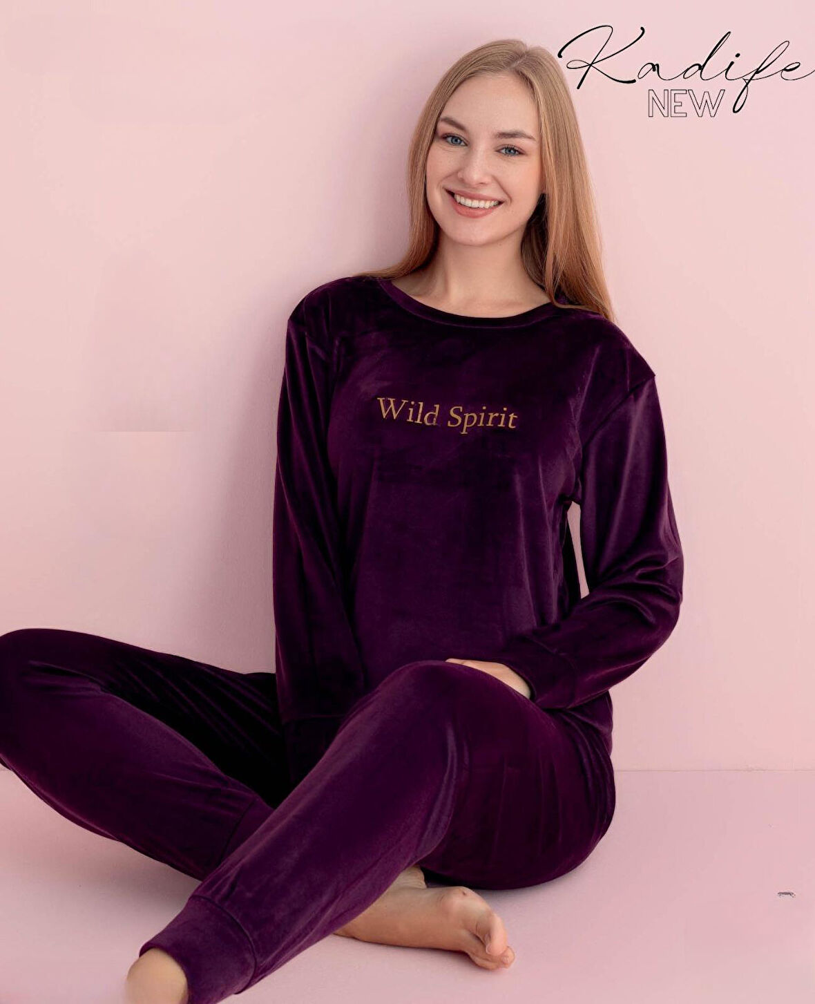 Pijamerry Kadın Kışlık Bisiklet Yaka Kadife Pijama Takımı 3015M - 1 Adet