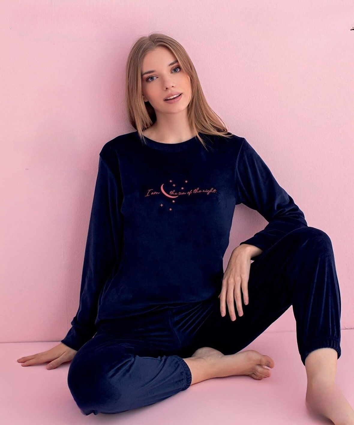 Pijamerry Kadın Kışlık Bisiklet Yaka Kadife Pijama Takımı 3037L - 1 Adet
