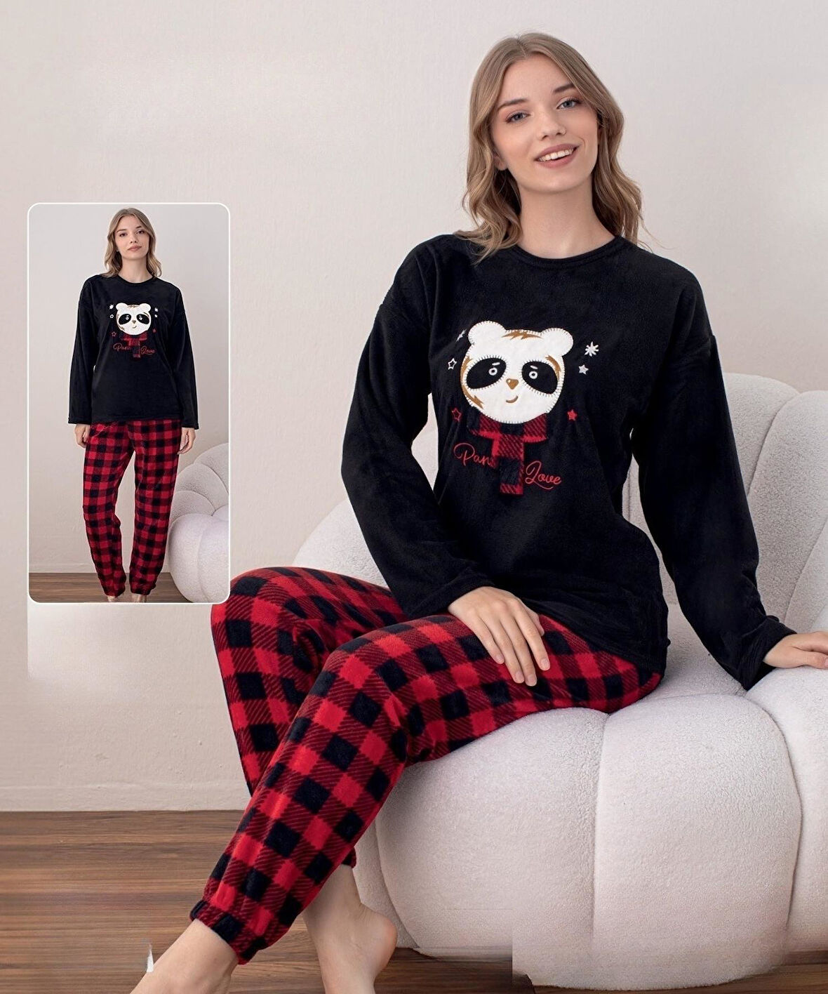 Boyraz Kadın Kışlık Bisiklet Yaka Soft Kadife Pijama Takımı 07016 - 1 Adet