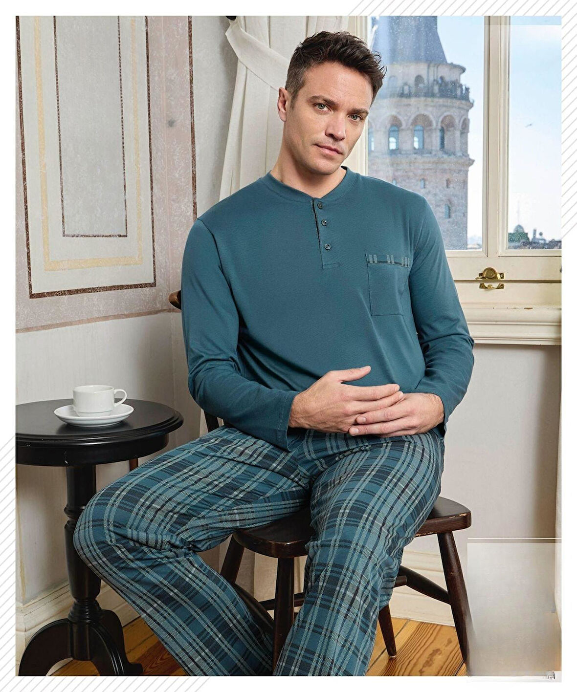 Pijamoni Erkek Düğme Yaka Uzun Kol Mevsimlik Pijama Takımı 6800/10 - 1 Adet