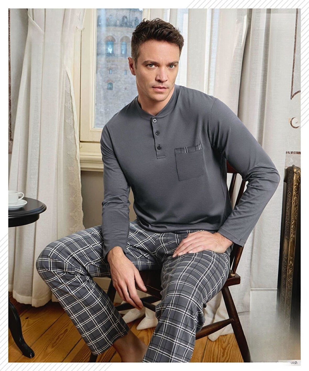 Pijamoni Erkek Düğme Yaka Uzun Kol Mevsimlik Pijama Takımı 6800/11 - 1 Adet