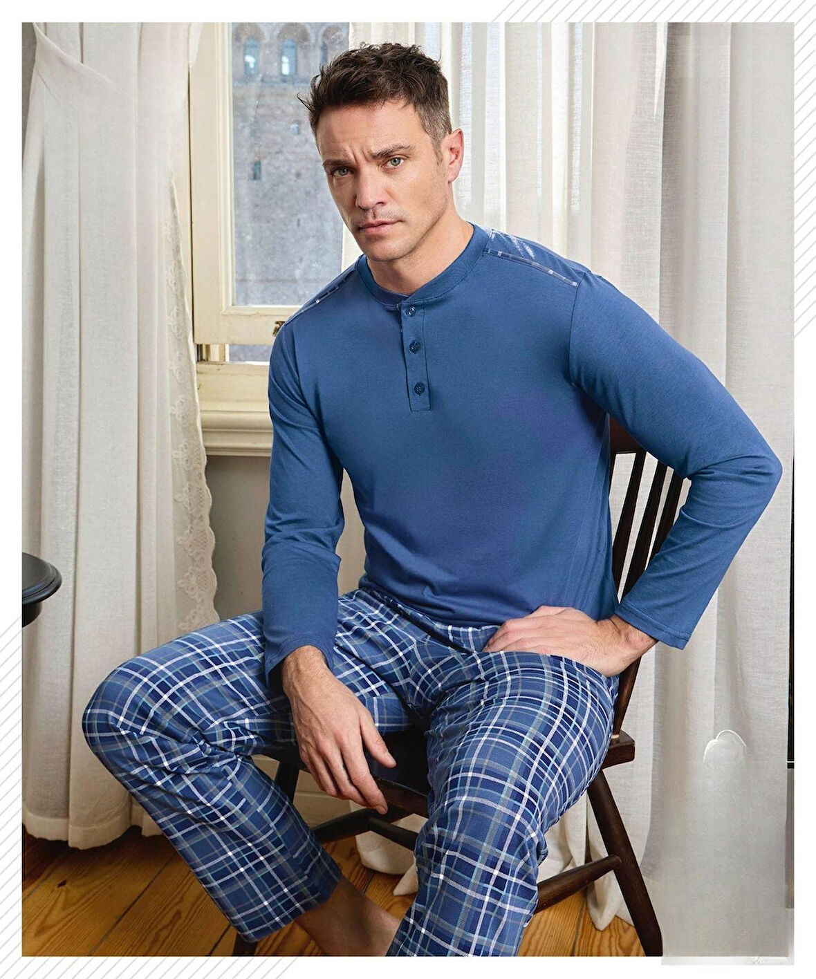 Pijamoni Erkek Düğme Yaka Uzun Kol Mevsimlik Pijama Takımı 6810/14 - 1 Adet