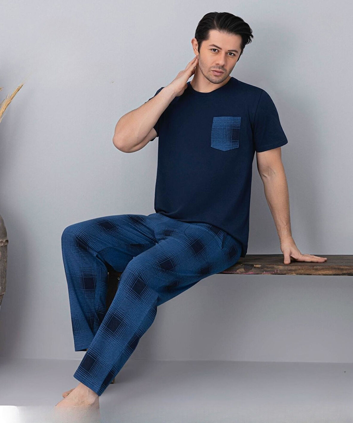 Pijamoni Erkek Bisiklet Yaka Kısa Kol İnce Pijama Takımı 6163/5 - 1 Adet