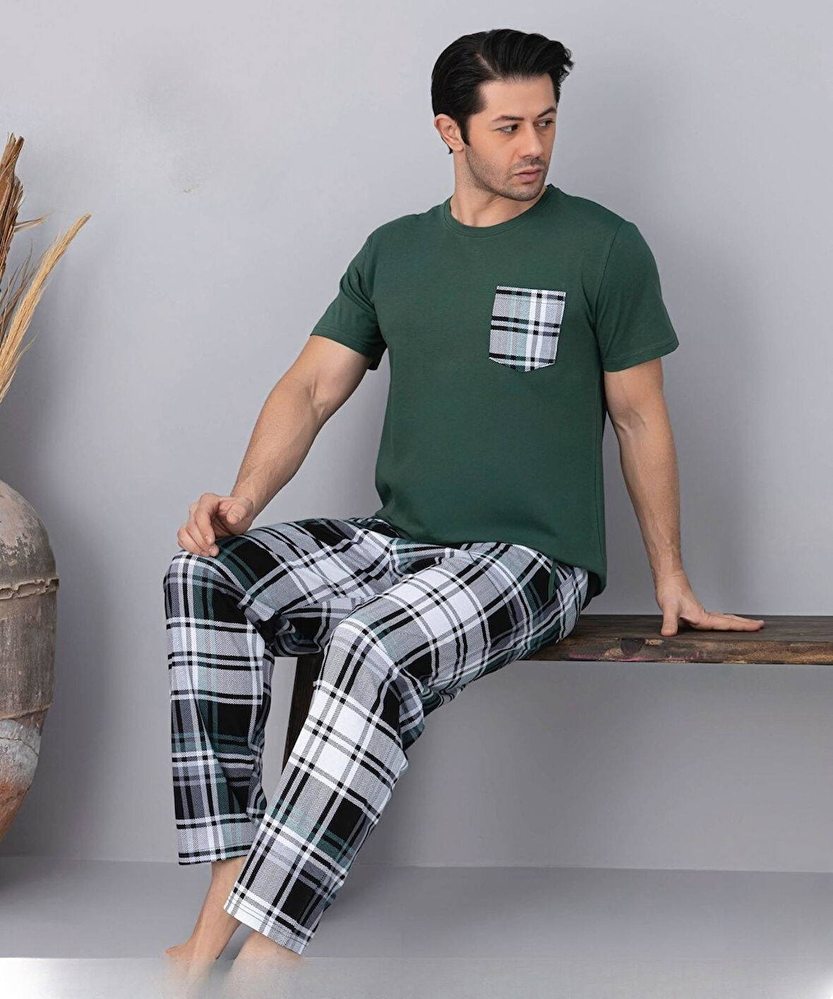 Pijamoni Erkek Bisiklet Yaka Kısa Kol İnce Pijama Takımı 6163/6 - 1 Adet