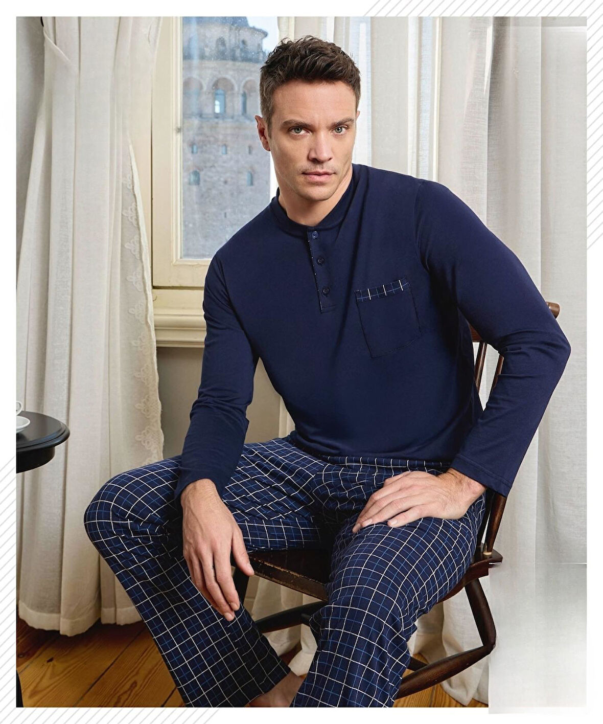 Pijamoni Erkek Düğme Yaka Uzun Kol Mevsimlik Pijama Takımı 6800/12 - 1 Adet