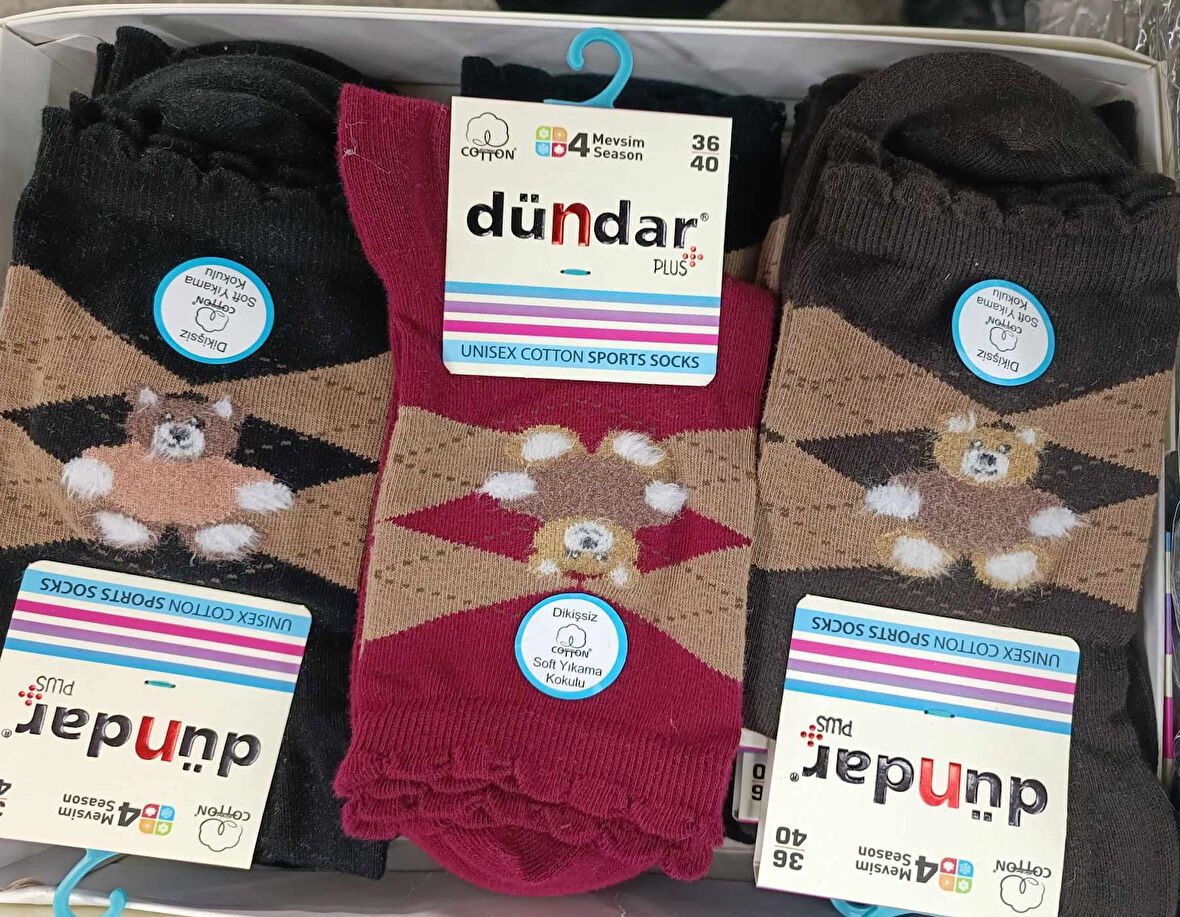 Dündar Kadın COTTON Sport Soket Çorap 4209B - 12 Adet