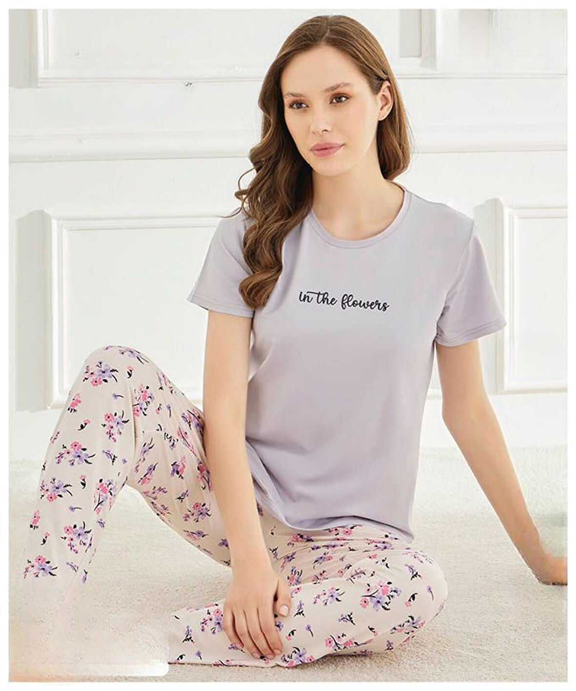 Mihra Kadın Bisiklet Yaka MİLAN Likralı Kısa Kol Pijama Takımı 50107Lila - 1 Adet