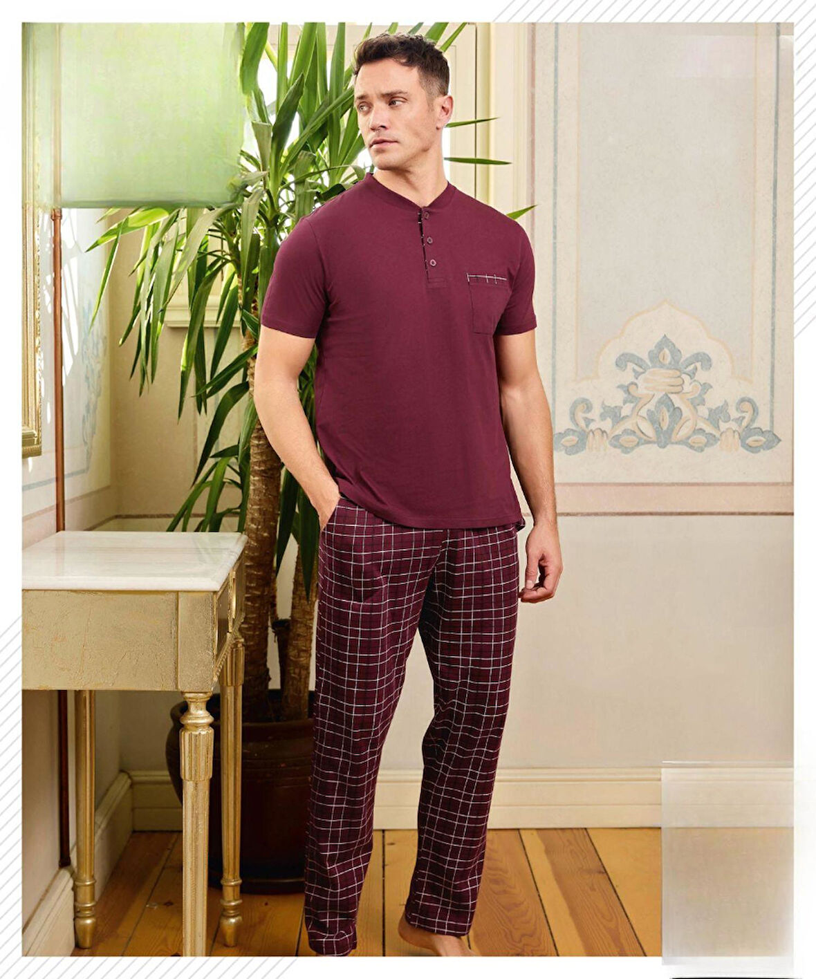 Pijamoni Erkek Düğme Yaka Kısa Kol  Pijama Takımı 6850/11 - 1 Adet