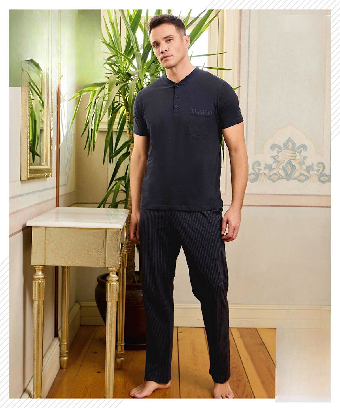 Pijamoni Erkek Düğme Yaka Kısa Kol  Pijama Takımı 6850/13 - 1 Adet