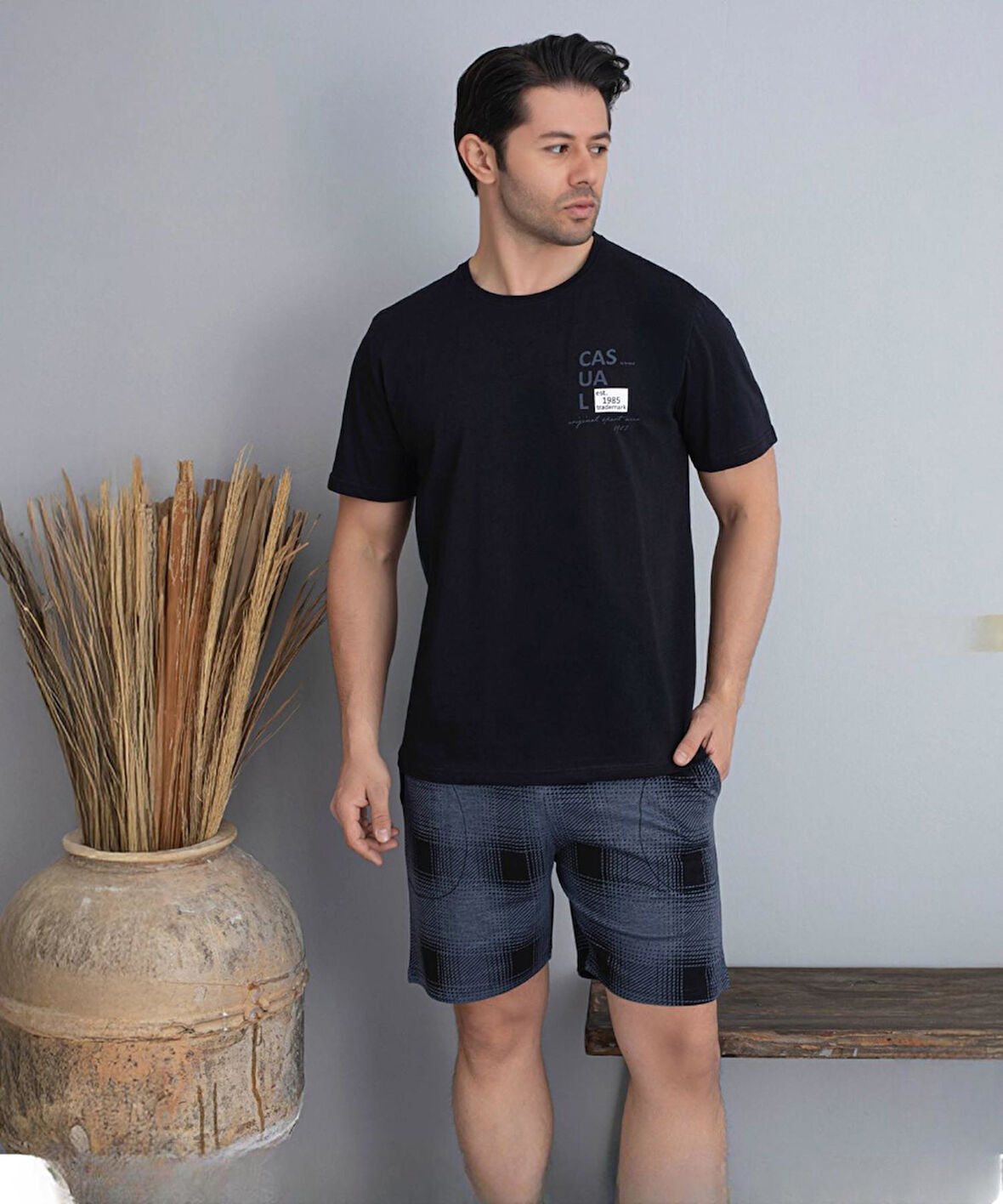 Pijamoni Erkek Bisiklet Yaka Kısa Kol Şortlu Pijama Takımı 6175/6 - 1 Adet