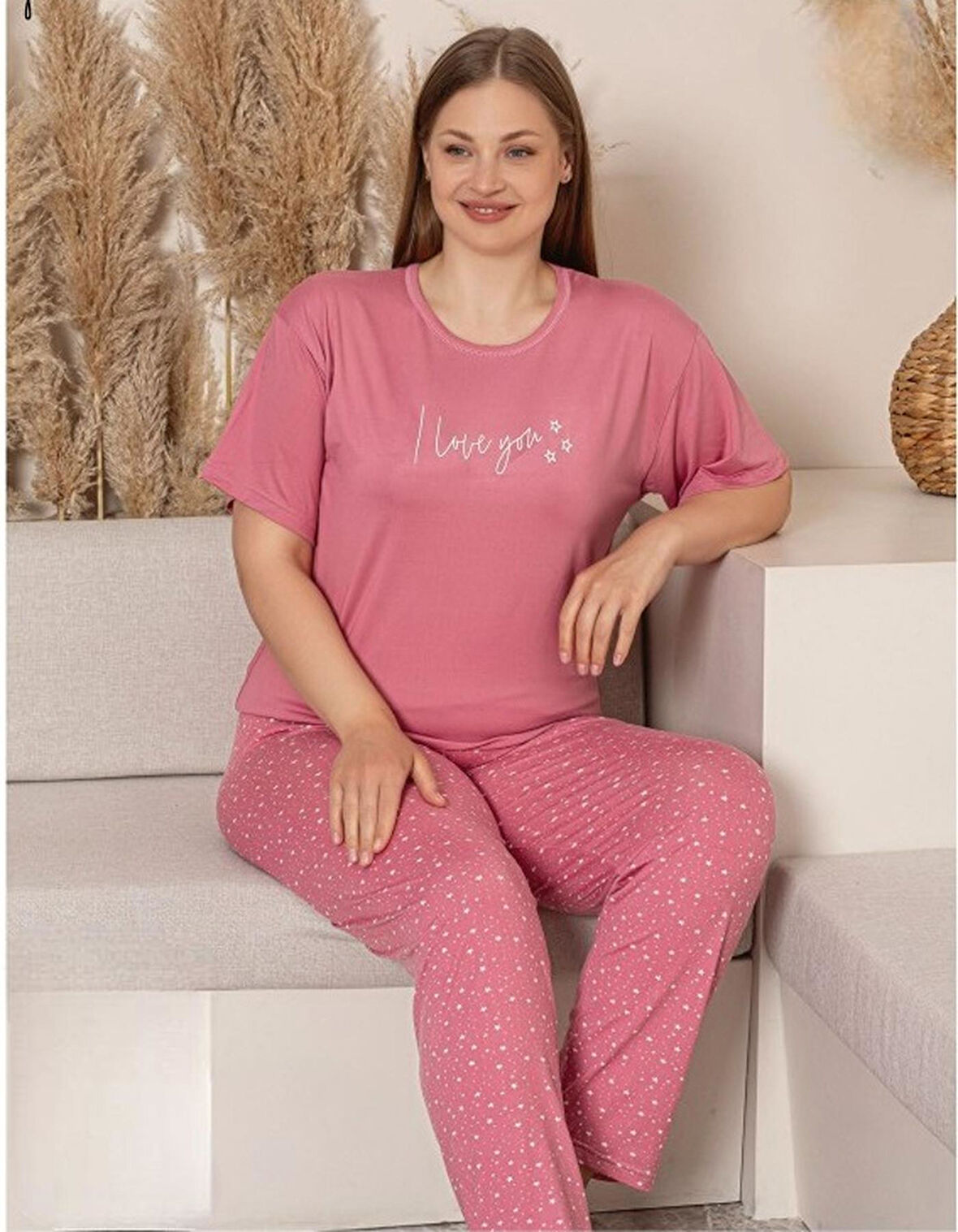 Charme Kadın Büyük Beden Bisiklet Yaka MİLAN Likralı Kısa Kol Pijama Takımı K601/246 - 1 Adet