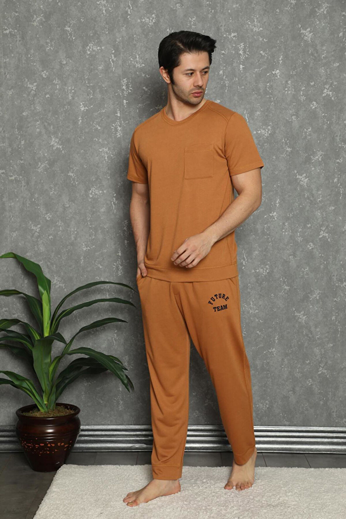 İbiza Senfoni Erkek Bisiklet Yaka Kısa Kol Kahverengi Pijama Takımı 5849 -  1 Adet