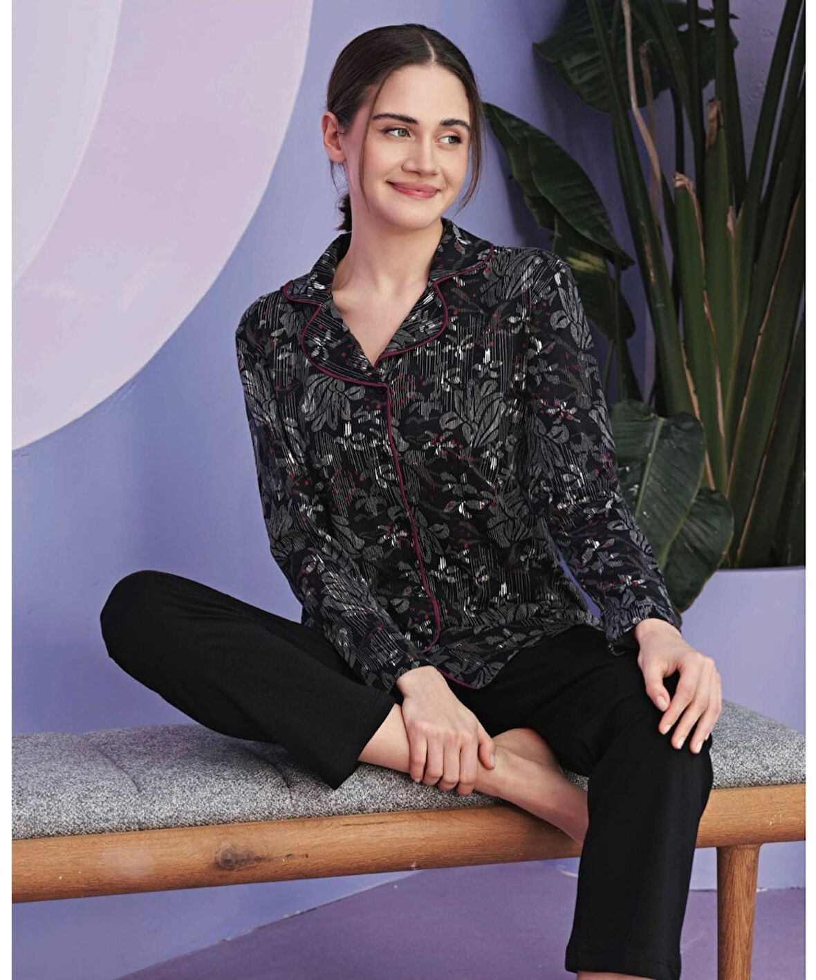 Miss Klein Kadın Büyük Beden Gömlek Yaka Pamuklu Likralı Kısa Kol Pijama Takımı 1140 - 1 Adet