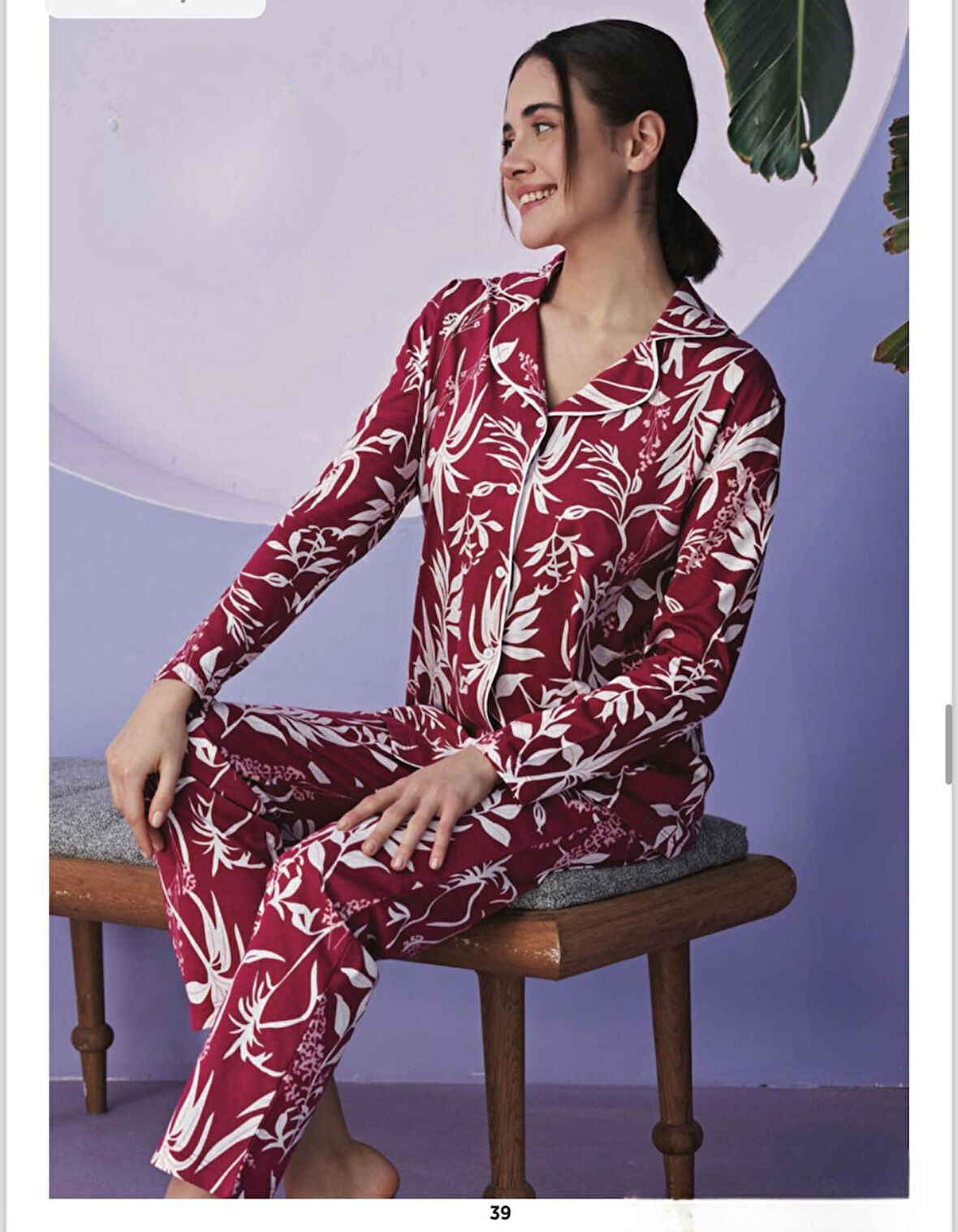 Miss Klein Kadın Büyük Beden Gömlek Yaka Pamuklu Likralı Uzun Kol Pijama Takımı 1129 - 1 Adet