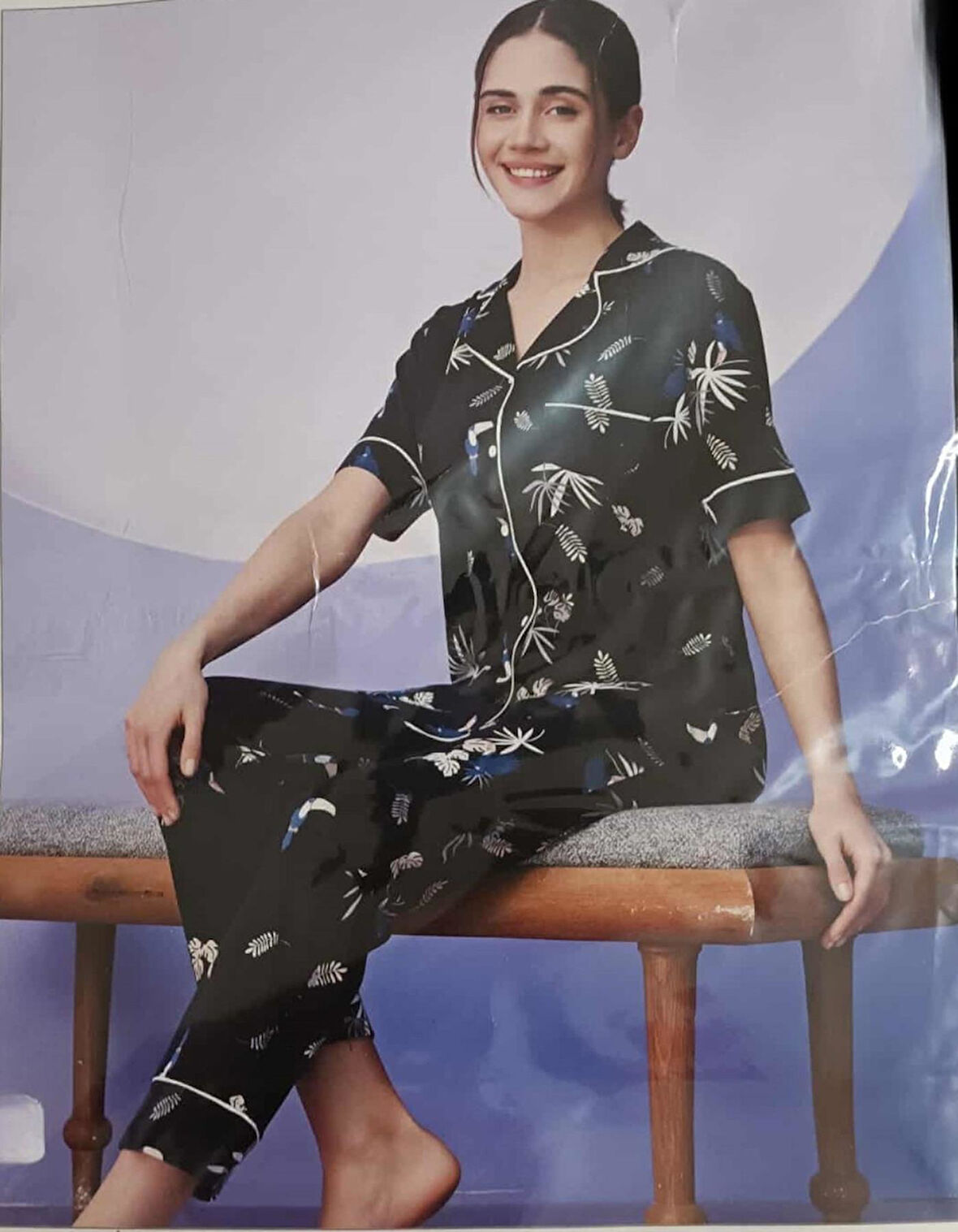 Miss Klein Kadın Büyük Beden Gömlek Yaka Pamuklu Likralı Kısa Kol Pijama Takımı 1138 - 1 Adet