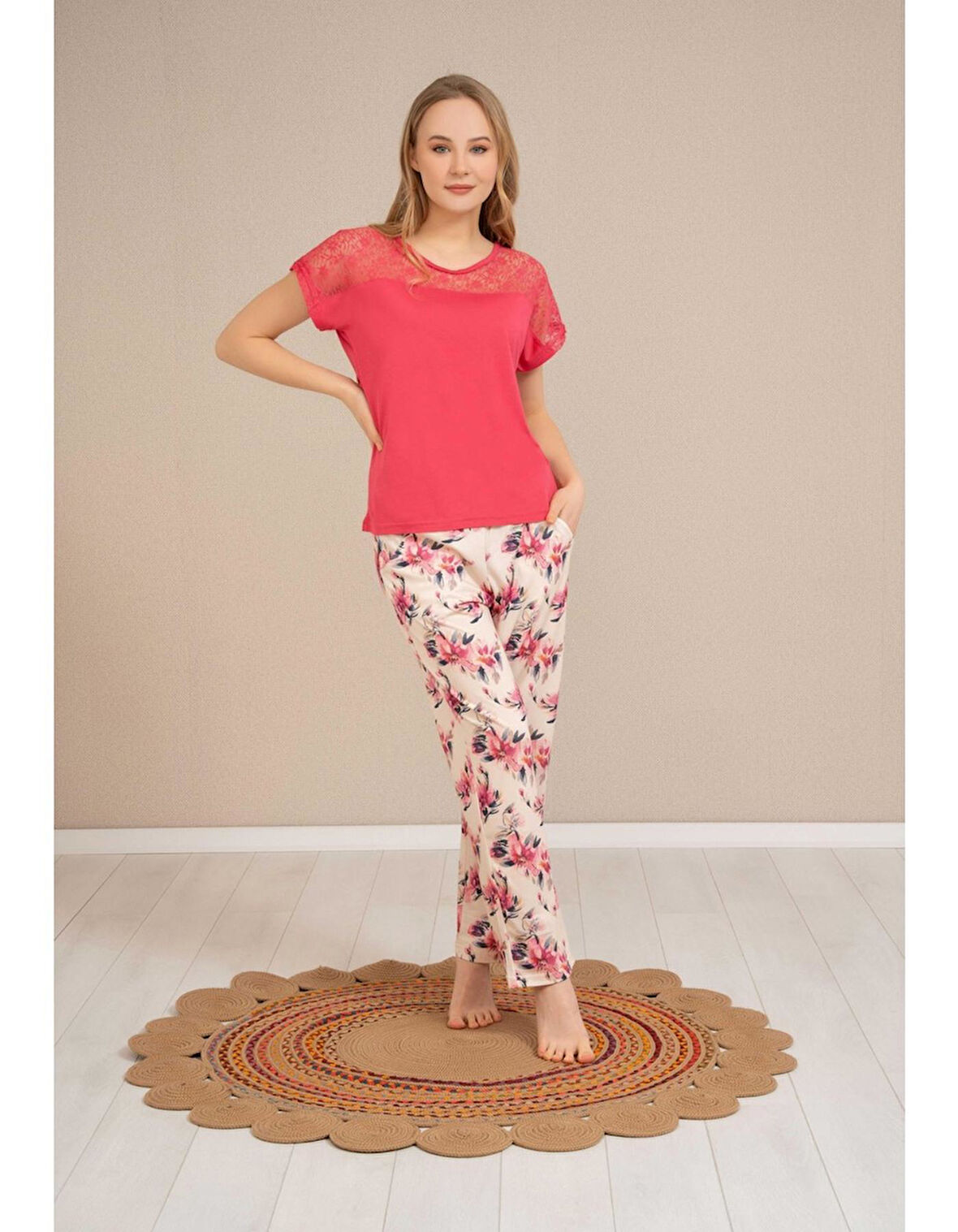 Baha Perfect Club Kadın Bisiklet Dantel Yaka Yarım Kol Pijama Takımı 4352 - 1 Adet