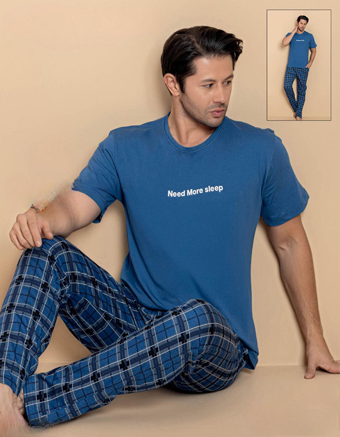 Pijamerry Erkek Bisiklet Yaka Kısa Kol Penye Pijama Takımı 6325 - 1 Adet