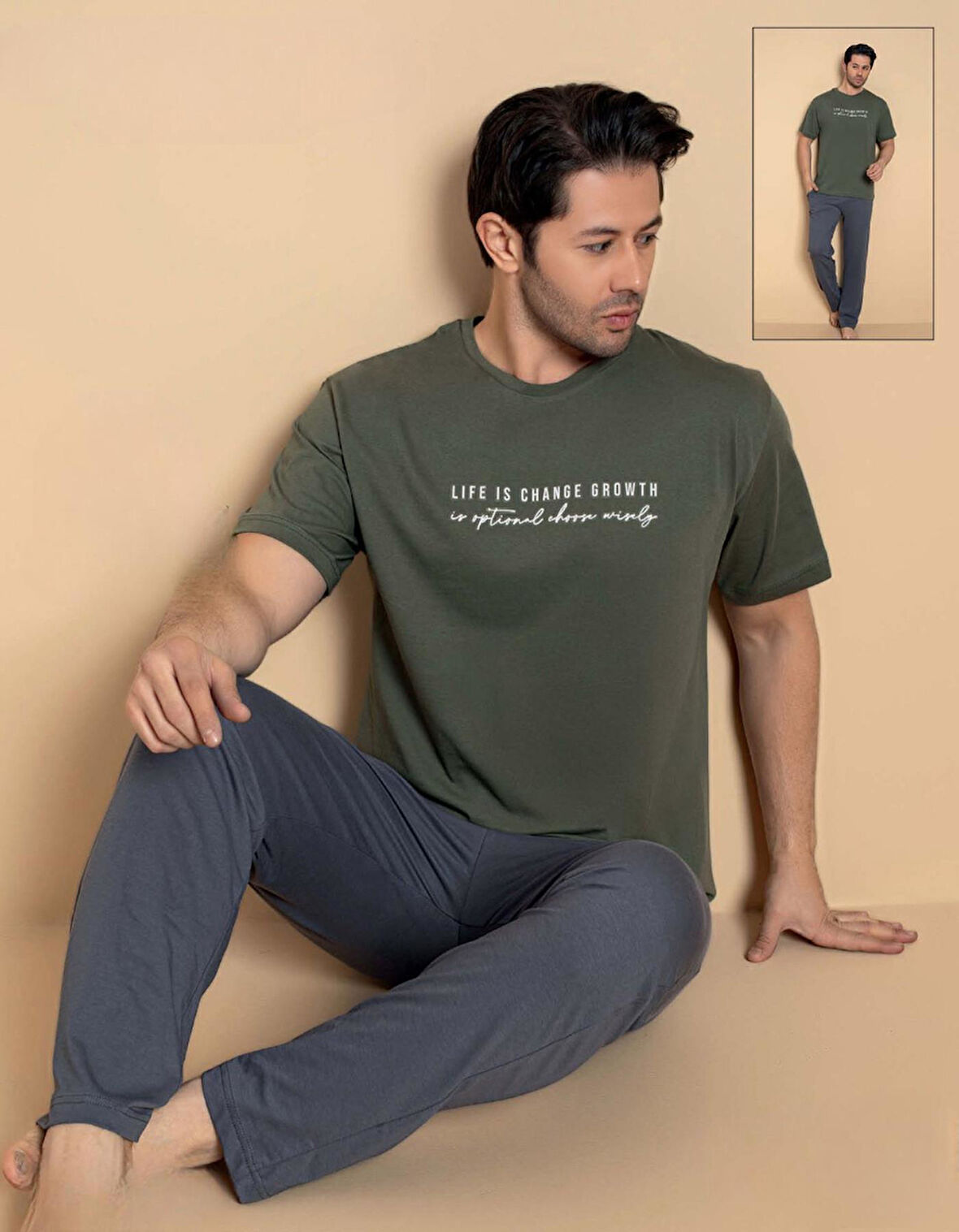 Pijamerry Erkek Bisiklet Yaka Kısa Kol Penye Pijama Takımı 6133 - 1 Adet