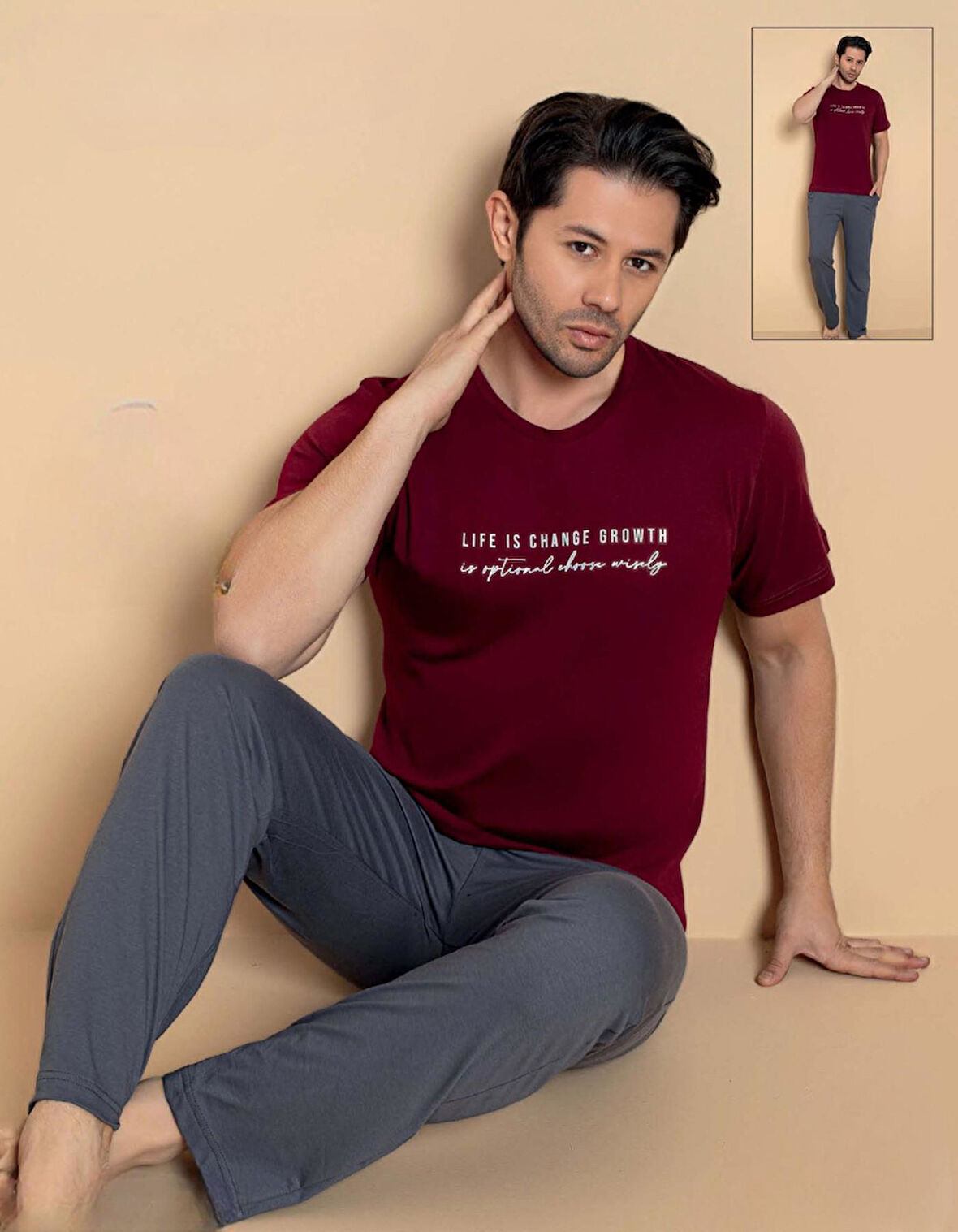 Pijamerry Erkek Bisiklet Yaka Kısa Kol Penye Pijama Takımı 6132 - 1 Adet