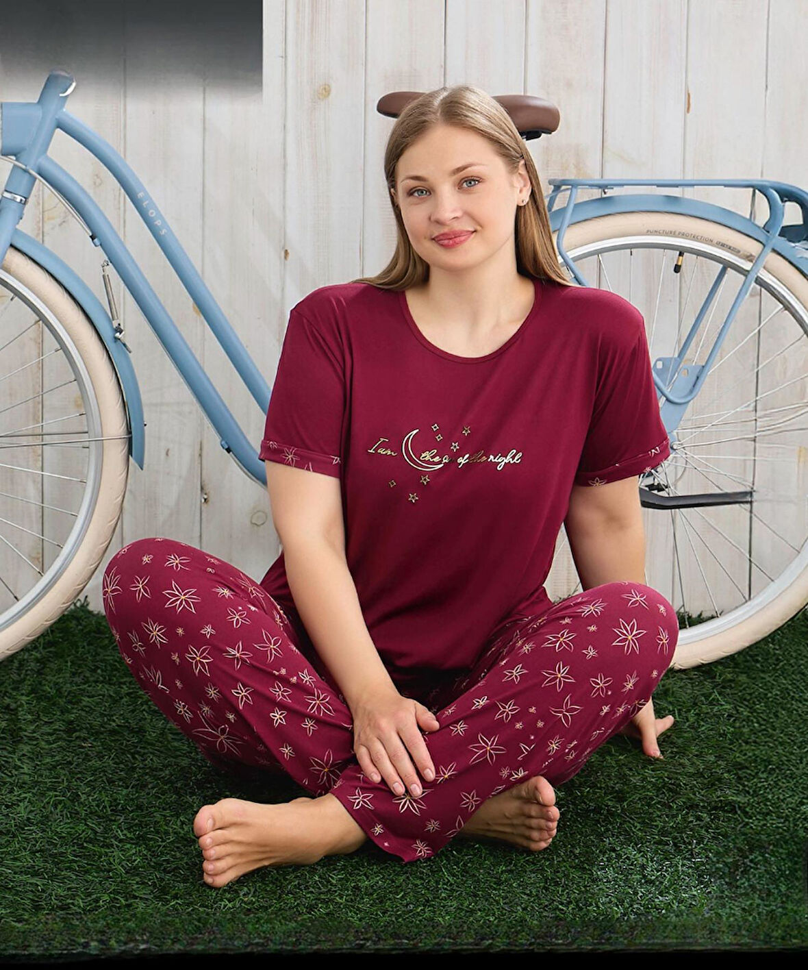 Pijamoni Kadın Milan Büyük Beden Bisiklet Yaka Kısa Kol İnce Pijama Takımı 7665/14 - 1 Adet