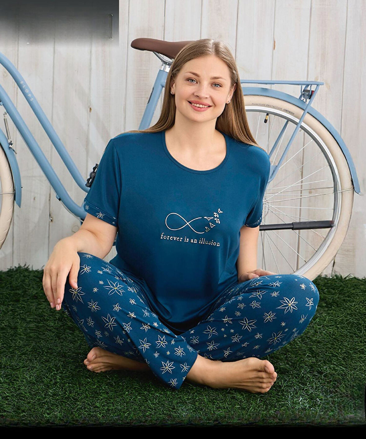 Pijamoni Kadın Milan Büyük Beden Bisiklet Yaka Kısa Kol İnce Pijama Takımı 7665/16 - 1 Adet