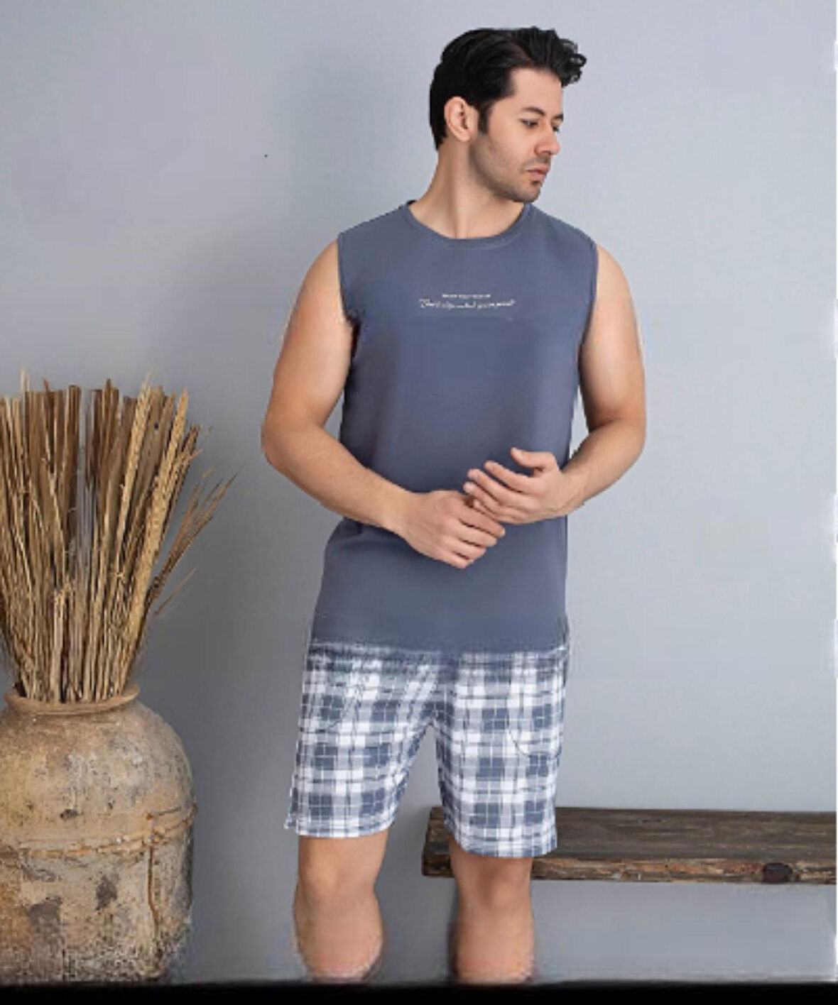 Pijamoni Erkek Bisiklet Yaka Kolsuz Şortlu Pijama Takımı 6185/11 - 1 Adet