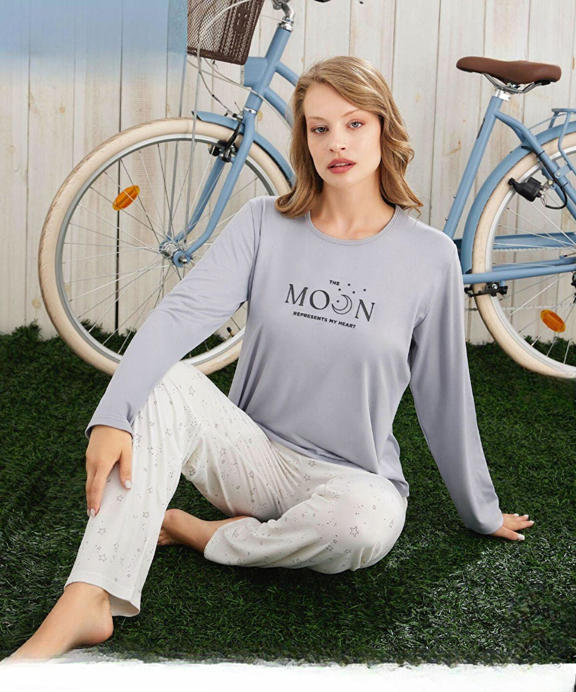 Pijamoni Kadın Milan Bisiklet Yaka Uzun Kol İnce Pijama Takımı 7600/24 - 1 Adet