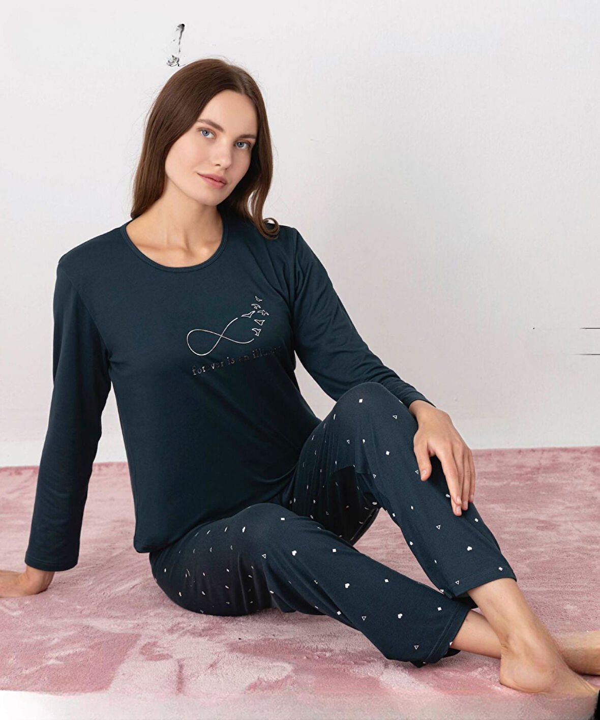 Pijamoni Kadın Milan Bisiklet Yaka Uzun Kol İnce Pijama Takımı 7600/38 - 1 Adet