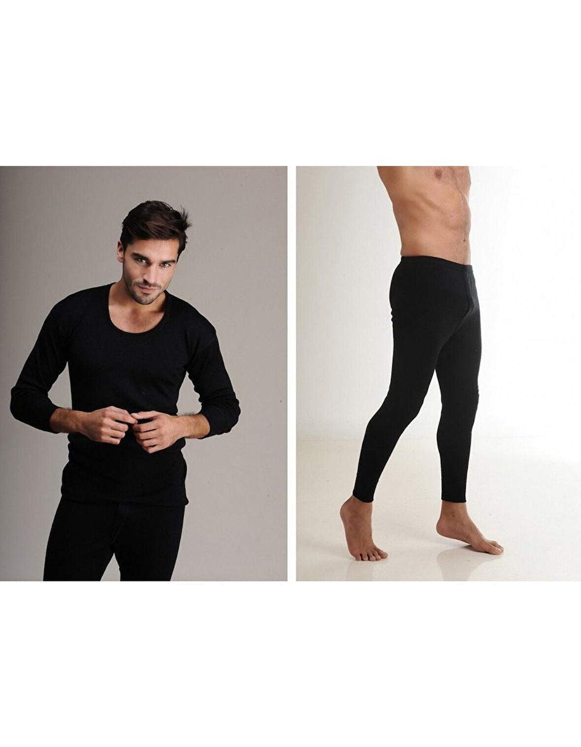 Hasyün Erkek %61 Siyah Yün Uzun Kollu Fanila Atlet Ve Uzun Don İçlik Takım 4001/4002- 1 Set