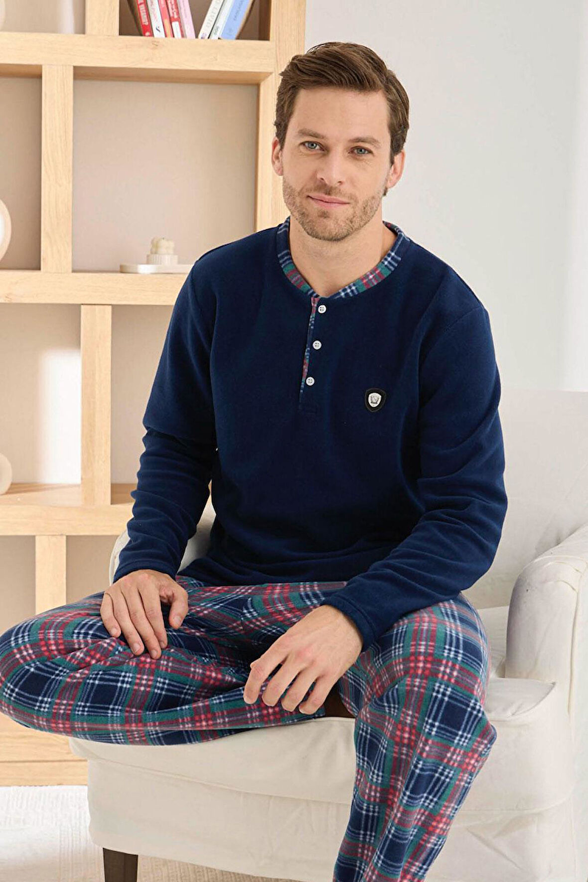 Pijamoni Erkek Düğme Yaka Kışlık Polar Pijama Takımı 6100/6,1 - 1 Adet