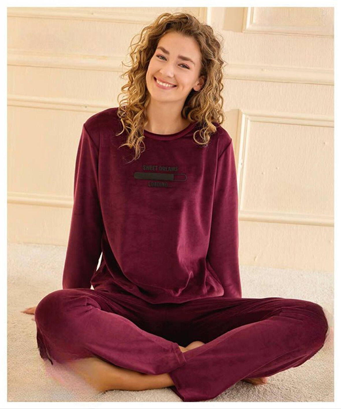 Mihra Kadın Kışlık Bisiklet Yaka Kadife Pijama Takımı 13166M - 1 Adet