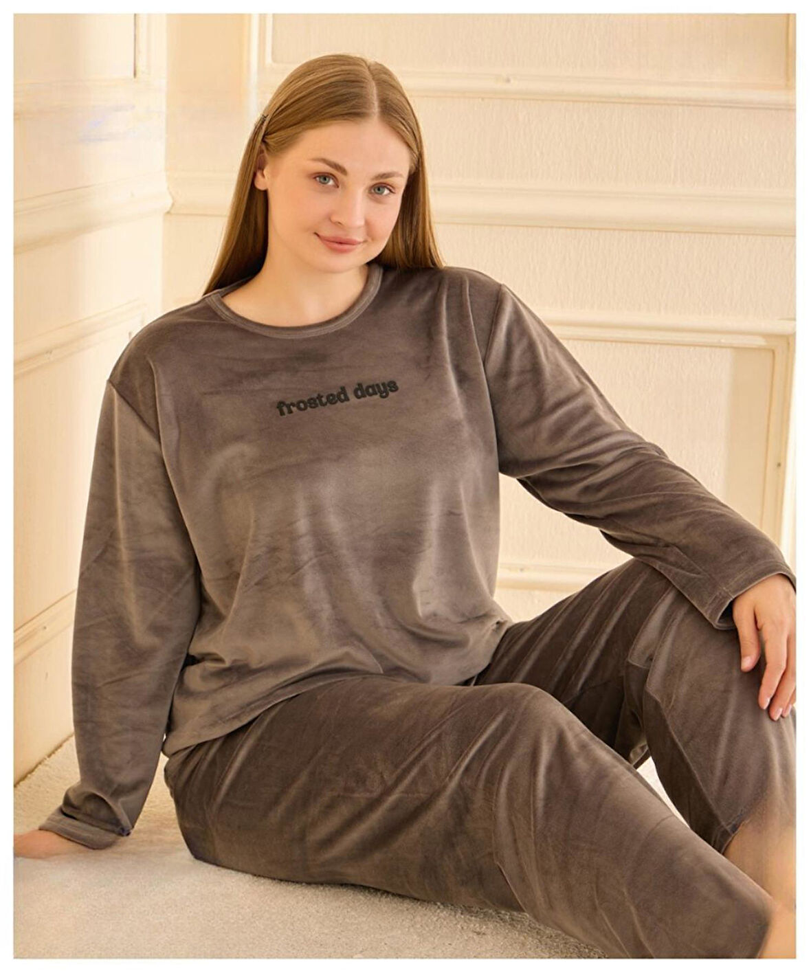 Mihra Kadın Kışlık Bisiklet Yaka Kadife Battal Pijama Takımı 132213G - 1 Adet