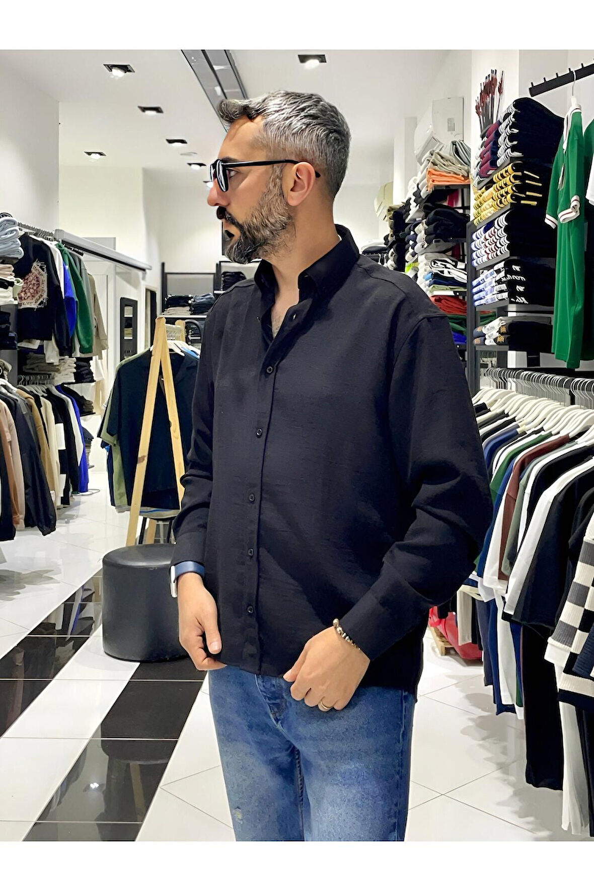 Keten Pamuk Uzun Kollu Oversize Erkek Gömlek