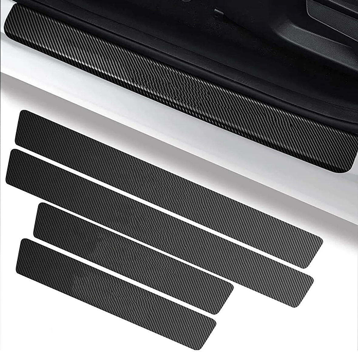 Karbon Fiber Deri Yapışkanlı Araba Kapı Eşiği 4'lü Siyah
