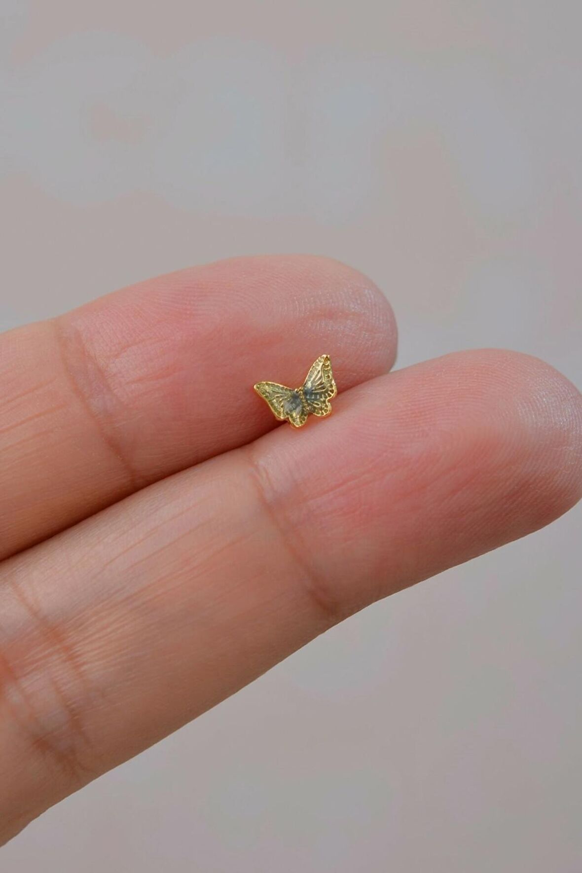 Gold Çelik Koyu Mavi Kelebek Helix Piercing Kıkırdak Lob