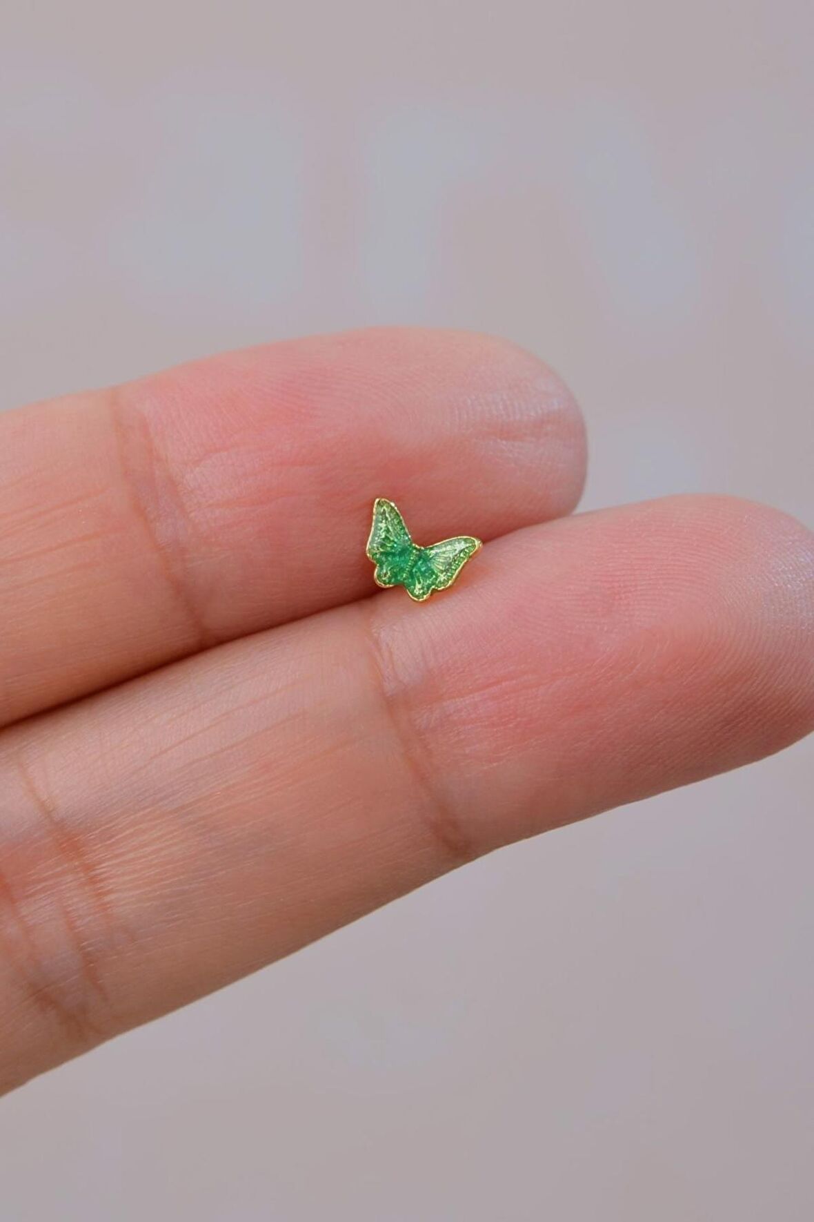 Gold Çelik Yeşil Kelebek  Helix Piercing Kıkırdak Lob