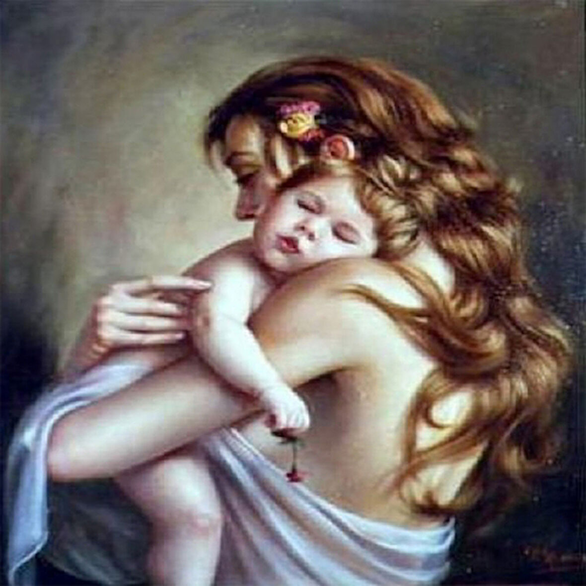 Canvas Anne Ve Bebeği Sayılarla Boyama Seti   Kasnaklı 40 x 50 cm