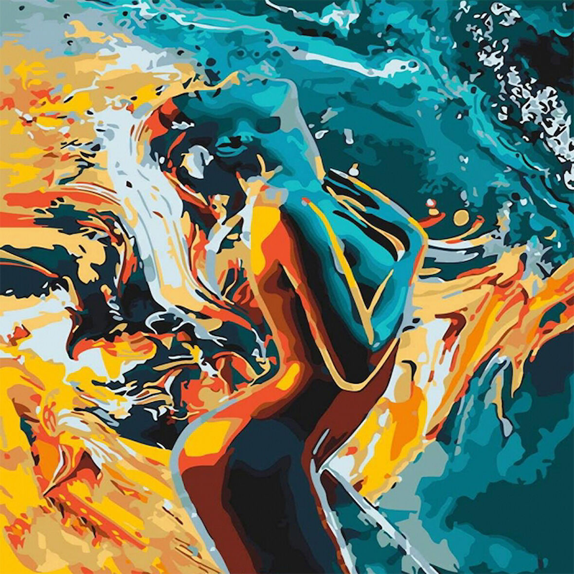 Canvas Ateş Su ve Tutku Sayılarla Boyama Seti  Kasnaklı 40 x 50 cm