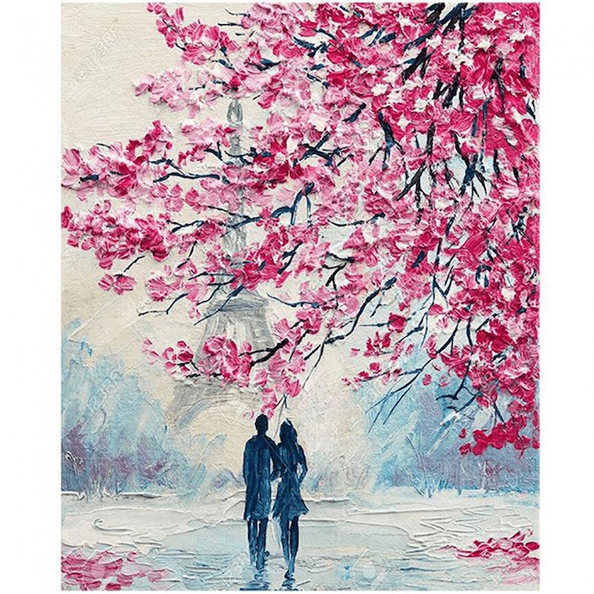 Canvas Baharda Aşk Sayılarla Boyama Seti  Kasnaklı 40 x 50 cm