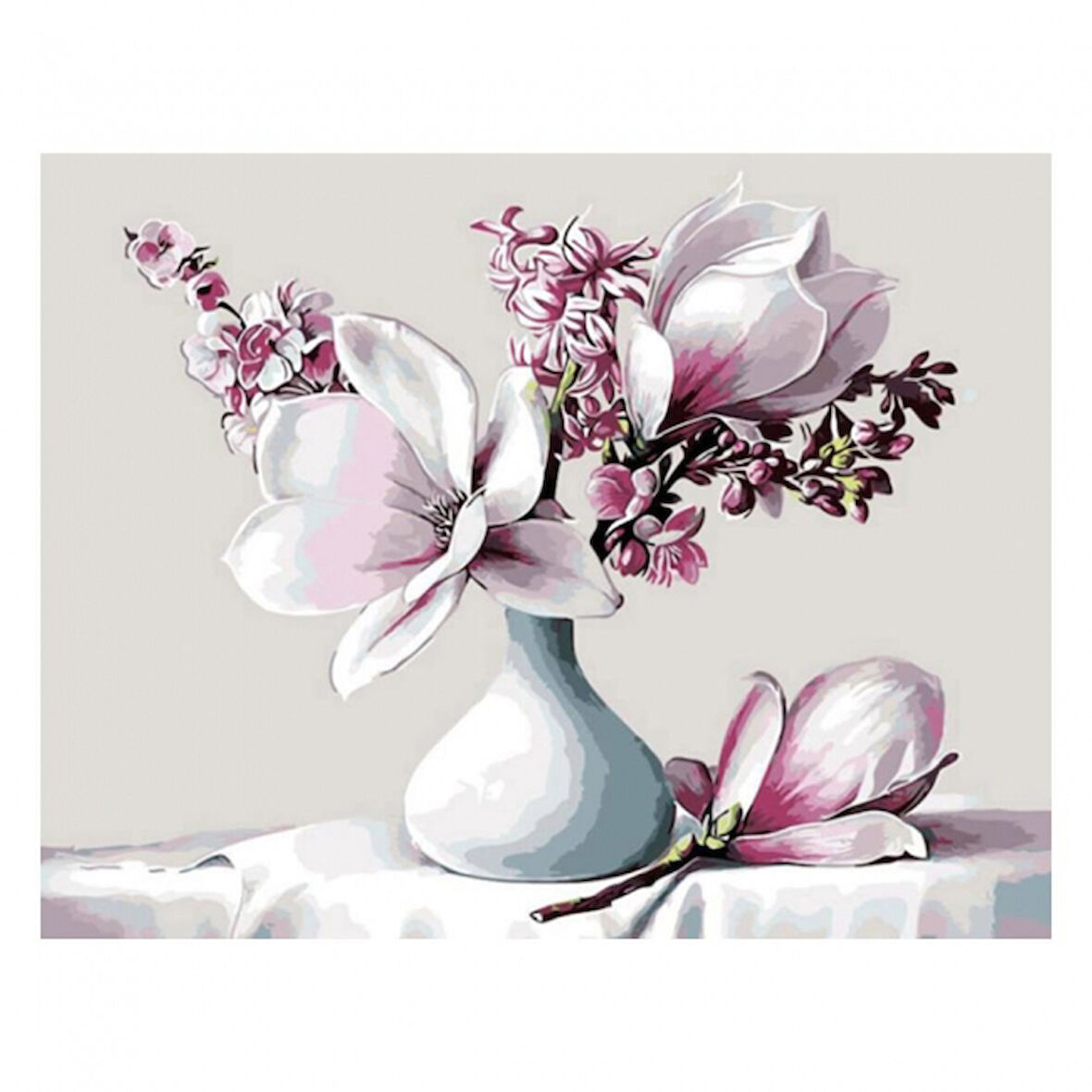 Canvas Beyaz Manolya  Sayılarla Boyama Seti  Kasnaklı 40 x 50 cm