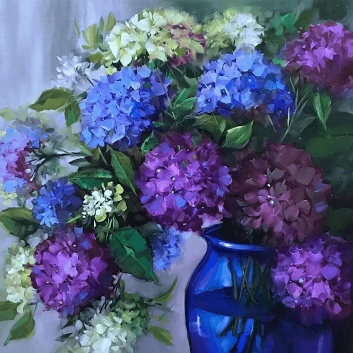 Canvas Mavi Vazodaki Ortanca Sayılarla Boyama Seti  Kasnaklı 40 x 50 cm