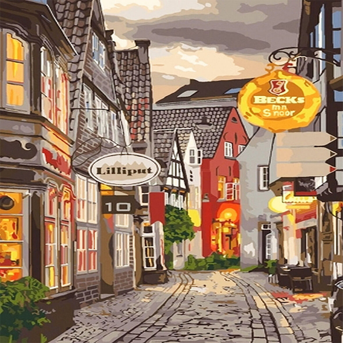 Canvas Güzel Bir Sokak Sayılarla Boyama Seti  Kasnaklı 40 x 50 cm