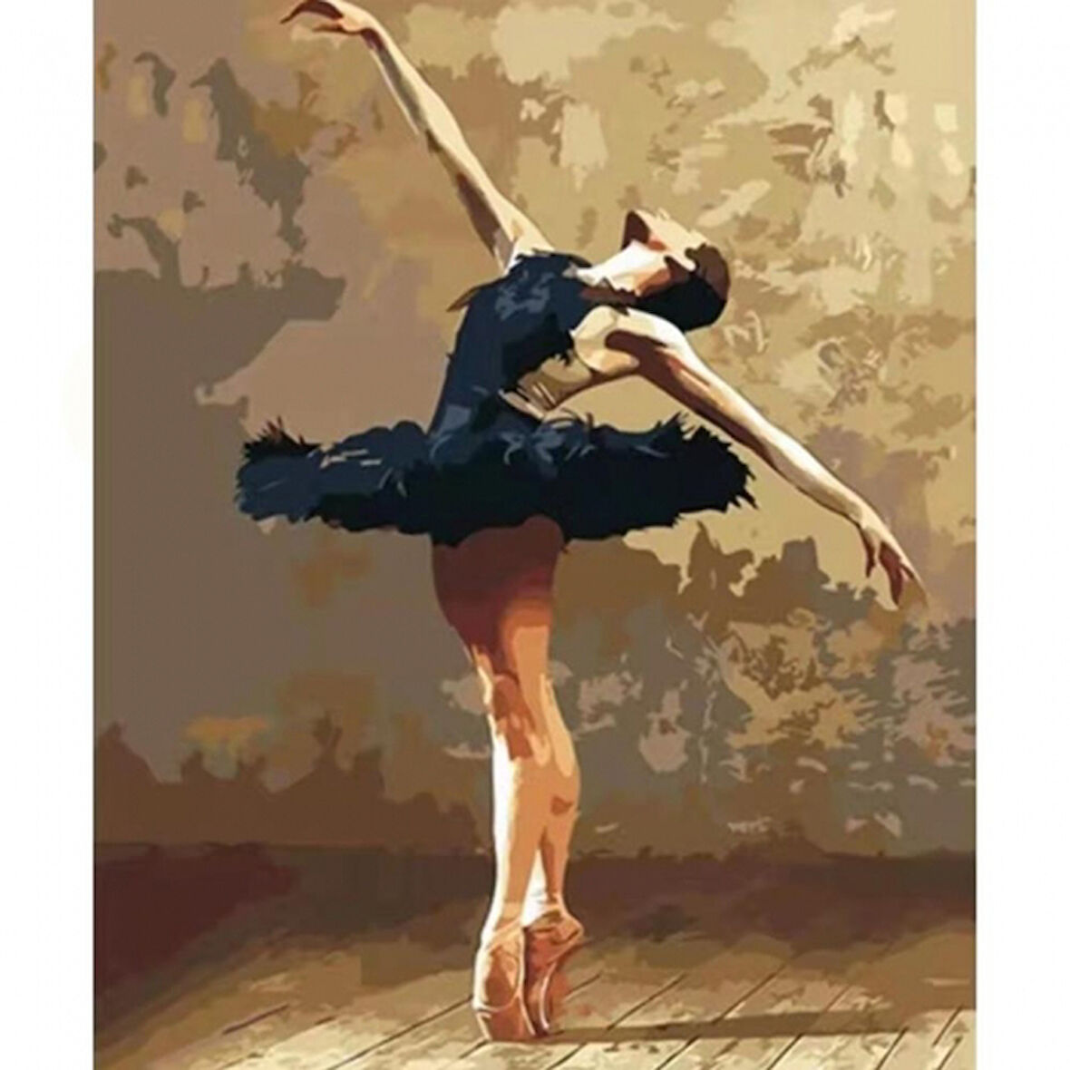 Canvas Siyah Elbiseli Balerin Sayılarla Boyama Seti  Kasnaklı 40 x 50 cm