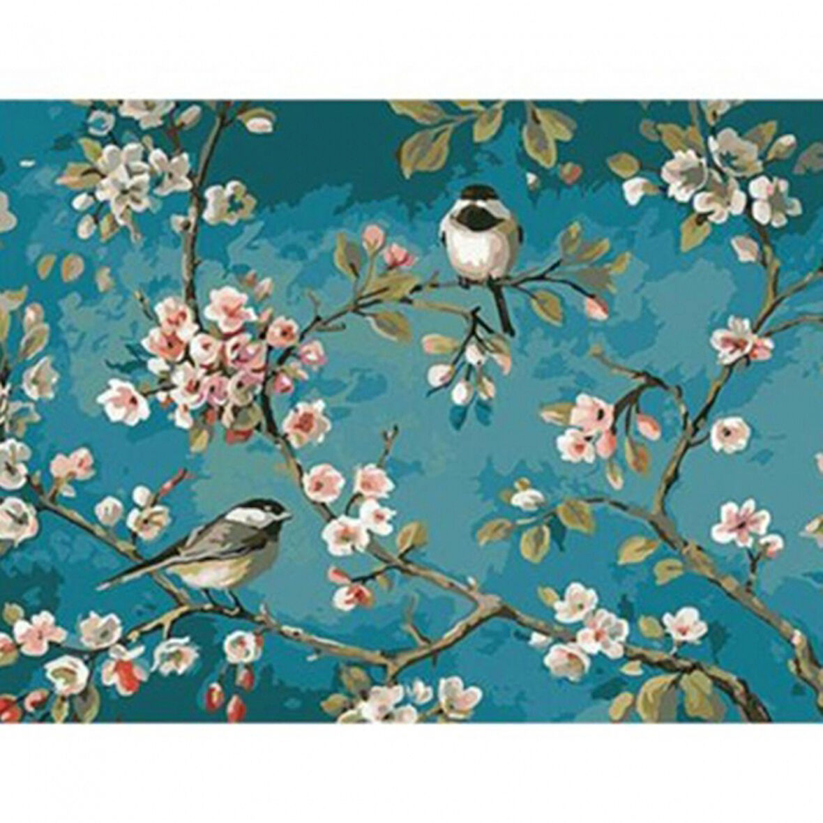 Canvas Kuşlar ve Badem Ağcı Sayılarla Boyama Seti  Kasnaklı 40 x 50 cm