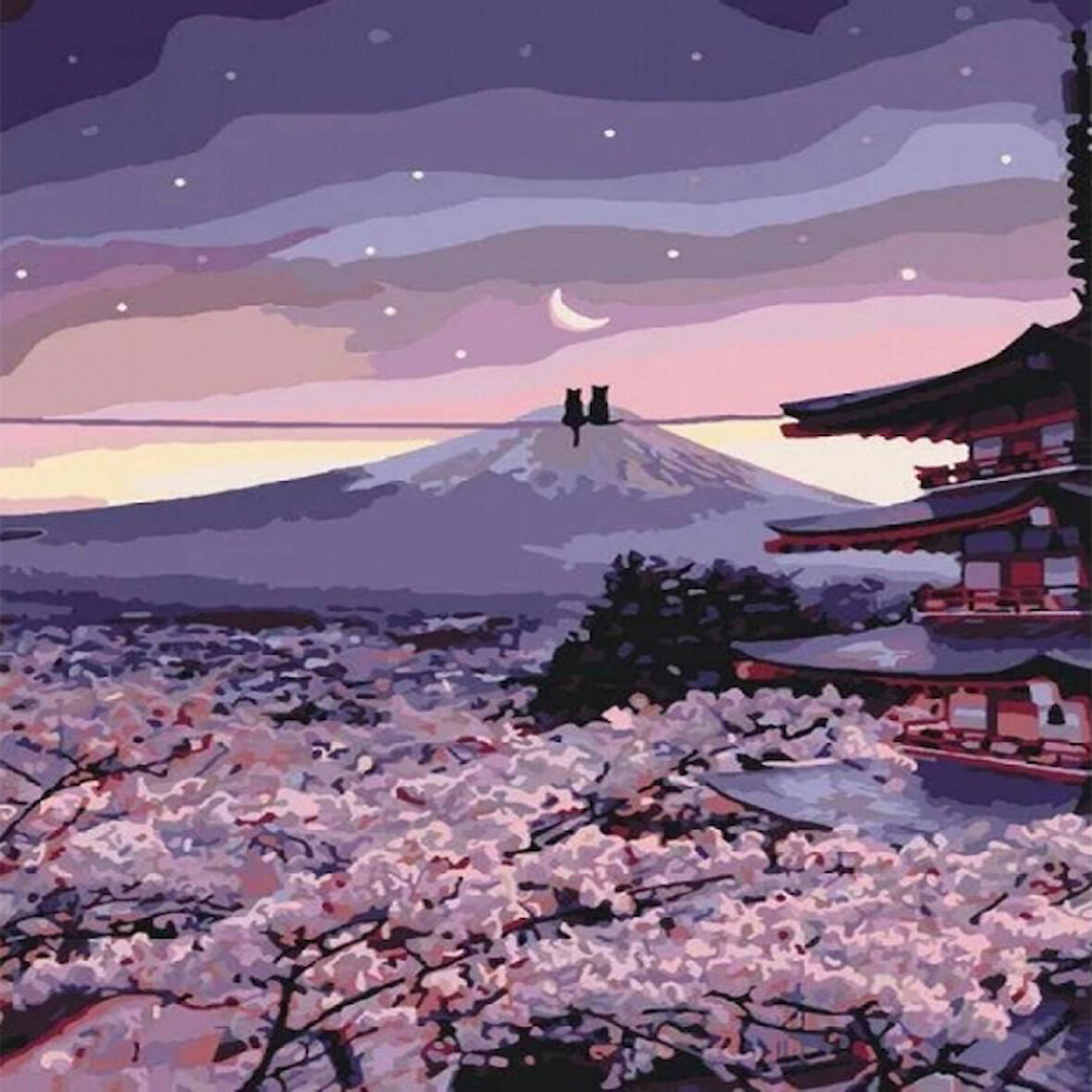 Canvas Romantik Çin Kedileri Sayılarla Boyama Seti  Kasnaklı 40 x 50 cm