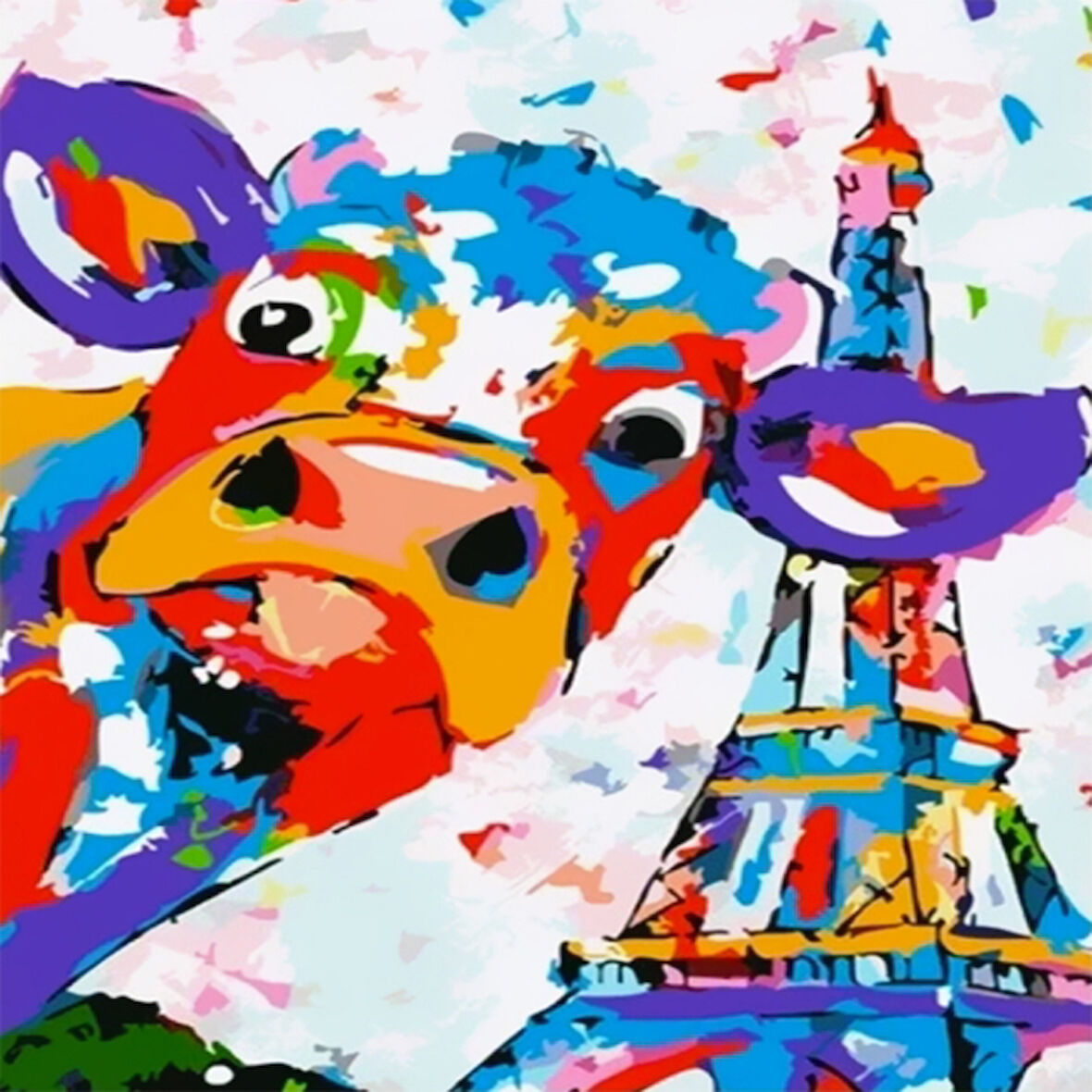 Canvas Eyfeldeki Sevimli İnek Sayılarla Boyama Seti   Kasnaklı 40 x 50 cm