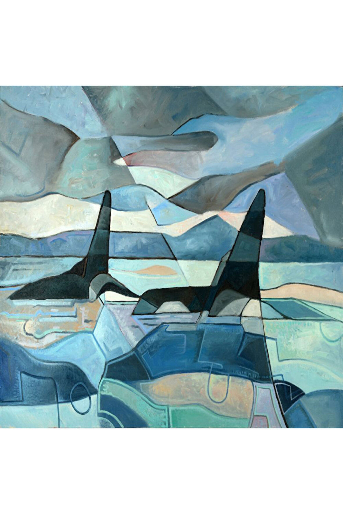 Canvas Soyut Köpek Balıkları Sayılarla Boyama Seti   Kasnaklı 40 x 50 cm